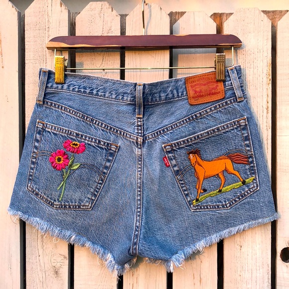 Levi's Pants - Vintage Levi’s 501 Customized Embroidered Horse Daisy Patchwork RARE